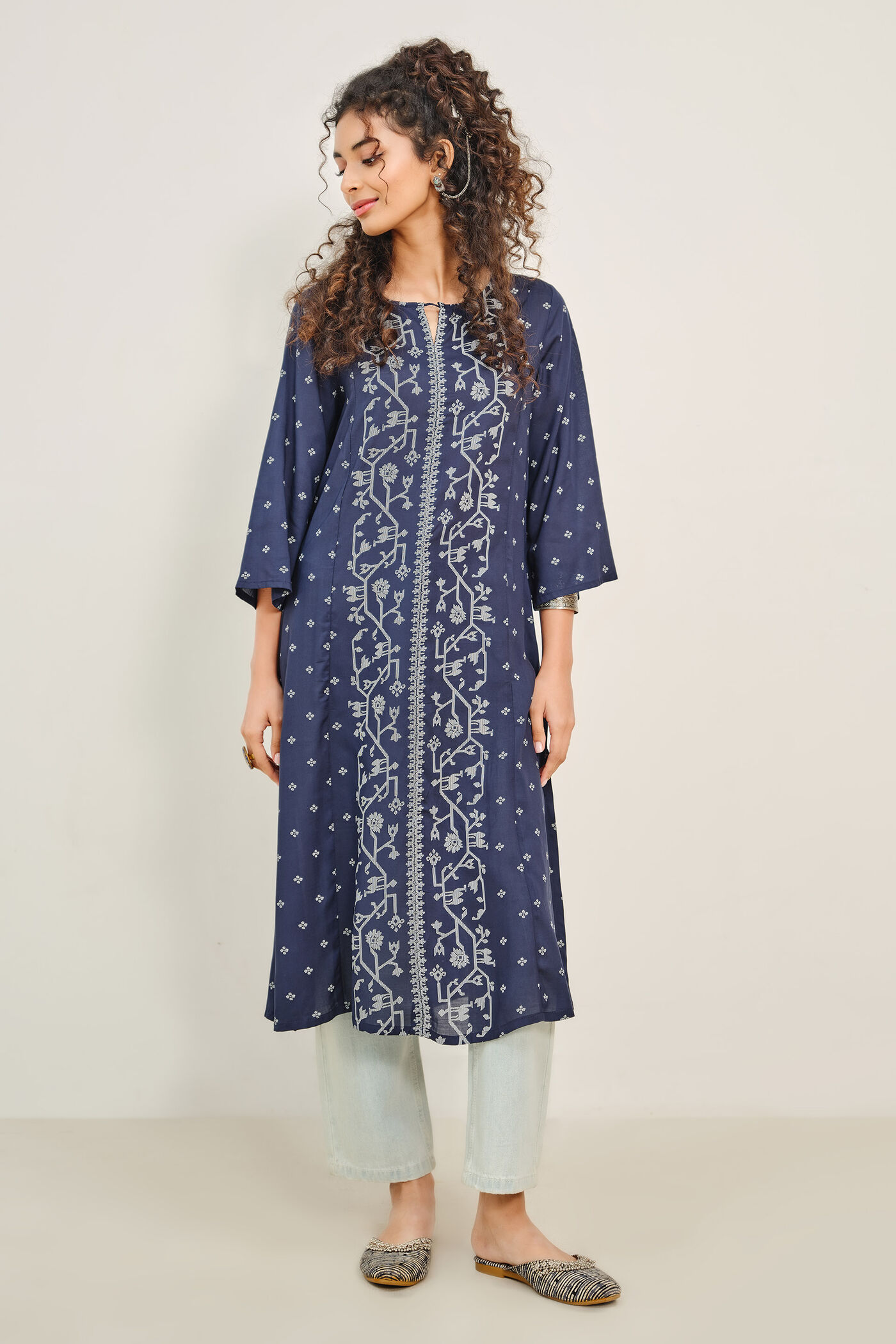 Geometric Pattern Indigo Modal Kurta